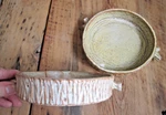 Set Studio Art Pottery Dip Bowl Shallow Dish Ceramic Birch Tree Leaf Nature Clay. Fixed Price $14.99.