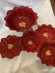 Red Christmas Poinsettia Bowls Of Three Large 10 Wide Holidays. Fixed Price $18.80.