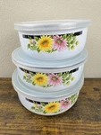 6 Pc Gmi Floral Nesting Bowls Lids Porcelain Enamel Steel Serving. Fixed Price $24.99.