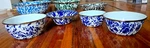 3 Golden Rabbit Enamelware Prep Bowls + 7.75" Rimmed Soup Bowl, All Cobalt Swirl. Fixed Price $28.50.