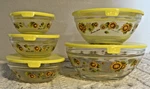Durable Imperial Sunflower Dute 5PC Nesting Glass Bowls W/ Lids Vtg. Fixed Price $28.00.