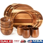 Acacia Wood Dinnerware Set Plate Bowl Cup Natural Safe Lightweight Camping New. Fixed Price $132.22.