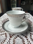 Noritake Crestwood Cup And Saucer, Platinum Trim, Set Of 2, New With Tags, #4166. Fixed Price $15.00.