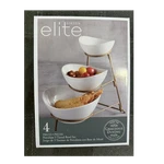 Gibson Elite Gracious Dining 3-TIER Oval Porcelain Bowl Set White W/ Metal Rack. Fixed Price $23.00.