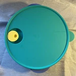 Tupperware Vented Divided Blue Bowl With Green Lid Microwave 3284C-2. Fixed Price $11.99.