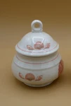 Sangostone Coquille Sugar Bowl With Lid 3664 Made In Korea Measures 5.5 Tall. Fixed Price $14.00.