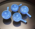 4 Pieces Blue French Onion Soup Crock Bowl With Handle Lid Pottery. Fixed Price $29.99.