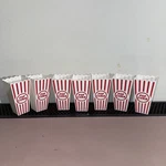 Set Of 7 Red White Plastic Popcorn Containers Buckets Home Movie Theater Retro. Fixed Price $18.00.