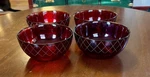 Vintage Red Glass Soup/cereal Bowls With Diamond Pattern Set Of 4. Fixed Price $26.99.