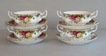 4 Royal Albert Bowls Country Roses Cream Soup Sets Handles Gold New. Fixed Price $122.85.