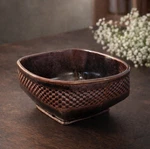 Handmade Stoneware Ceramic Bowl Deep-toned Glaze Brown Patterned Exterior Signed. Fixed Price $15.50.