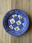 Two (2) Himark Spongeware Bowl Blue Yellow Flowers Dinner Platesmade Portugal. Fixed Price $11.95.
