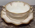 Royal Crown Derby Lombardy Cream Soup Bowl With Handles & Saucer England. Fixed Price $60.00.