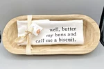 Paulownia Carved Wood Bread Bowl And Kitchen Towel Set Mud Pie 15"LX6.5"WX3"H. Fixed Price $25.00.
