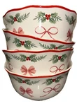 4 Pinkmas Cereal Bowls Bows Christmas Tree 6" Porcelain Holly 222 Fifth New. Fixed Price $49.99.