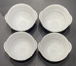 4 Noritake Envoy 6325 Lugged Tab Handled Cereal Bowls White Silver Trim. Fixed Price $35.00.