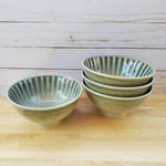 Set Of 4 World Market Green Ribbed Ceramic Bowls Made In Japan Soups Rice Ramen. Fixed Price $11.79.