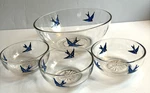 Vtg Diamond Glass Co. Bluebird / Barn Swallow Serving + 3 Small Side Bowls. Fixed Price $34.50.