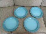 Of 4 Le Creuset Teal Blue 10.5 Inch Caribbean Dinner Plates/nwt. Fixed Price $107.99.