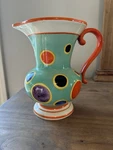 Vintage Czech Art Deco Handpainted Pottery Pitcher Polka Dot Green 8. Fixed Price $75.00.