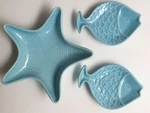Andrea By Sadek Ceramic Nautical 7" Starfish 5" Aqua Blue Trinket Soap Dish. Fixed Price $12.95.