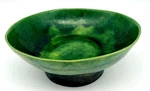 Vintage Pottery Ceramic Bowl Emerald Green & Metallic Gray 5.5" Marked "b Hu". Fixed Price $49.00.