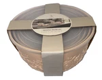 New 6 Piece Blush Pink Artisan Row Mixing Bowl Set With Lids - Embossed Design. Fixed Price $44.99.