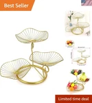 Gold Iron Fruit Bowl Stand 3-TIER Lotus Leaf Design For Kitchen Elegance. Fixed Price $46.99.
