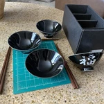 Set Of 4 Rice/soup Kafur Bowls With 3 Chopsticks Made Japan Vintage. Fixed Price $18.00.