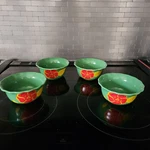 Poppy Passion By Temp-tations 14 Oz Bowl Collector Set Green Painted Floral. Fixed Price $47.38.