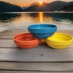 (3) Sweese 6" Porcelain Bowl Set Yellow Orange Blue Lead-free Soup Cereal Fun. Fixed Price $21.28.