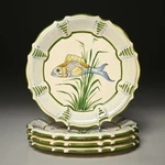 Hand Glazed Ceramic Earthenware Fish Lake Theme Plates 9.5" French Style 4PC Set. Fixed Price $80.00.