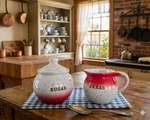 Sheffield Home Red Speckled Ombre Sugar Bowl & Creamer Pitcher Set Farmhouse. Fixed Price $19.99.