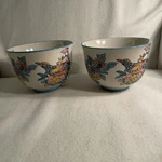 Vtg Royal Kitchen Ramen Noodle Bowls Bird Flowers & Textured Dots Design Set 2. Fixed Price $30.00.