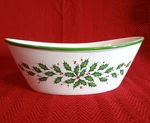 Lenox China Holiday 9" Oval Bowl -red Green Christmas Holly Trim Dw Safe. Fixed Price $34.50.