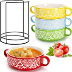 Set Of 4 French Onion Soup Bowls With Handles, 20 Oz Ceramic Multicolor. Fixed Price $48.09.