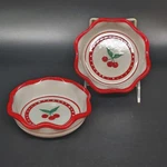Set Of 2 Crate & Barrel Cherry Ceramic Bowls Dishes Red White Ruffled Edge 5.5"W. Fixed Price $28.85.