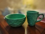 Daily Chef Stoneware Bowl And Mug Set Green Pattern. Fixed Price $10.00.