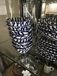 Vietri Ceramic Pottery Set Of 8 Dessert Soup Bowls Navy Blue Net & Stripe Line. Fixed Price $74.00.