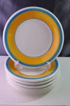 Italy Primula 7 Salad Plates PRL3 Thick Yellow Two Sky Blue Bands 8 ". Fixed Price $49.00.