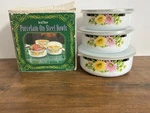 6 Pc Gmi Floral Nesting Bowls Lids Porcelain Enamel Steel Serving. Fixed Price $20.00.