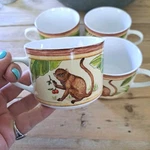 American Atelier Monkey Porcelain Mugs Set 4 Tropical Jungle Coffee Tea Cups. Fixed Price $35.95.