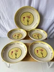 Vtg Trisa Stoneware Pasta Bowl Set 5 Floral Yellow Italian Words Nwot. Fixed Price $40.00.