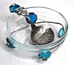 Artisan Norpro 18/10 Stainless Steel Spoon & Glass Serving Bowl Set Blue Beaded. Fixed Price $28.95.