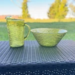 Vintage Anchor Hocking Avocado Green Serena Pitcher & Serving Bowl - Ribbed 70S. Fixed Price $22.00.