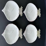 4 Mud Pie Coral Reef Fish Dish Bowl Plate Metal Fin White Glazed Terracotta 6". Fixed Price $24.99.