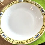 Victoria China Czechoslovakia Lot Of 4 Soup Bowls Vintage White W/yellow Border. Fixed Price $25.00.