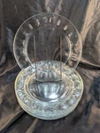 2ND Set Arcoroc France 4 Vtg Thumbprint Dinner Plates 9 Clear Glass Britannia. Fixed Price $80.00.