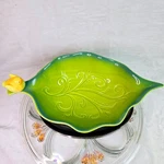Grasslands Road Ceramic Green Leaf Serving Bowl Dish With Yellow Bird 13X8. Fixed Price $18.95.
