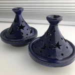 Set Of 2. Moroccan Miniature Tajine Glazed Terracotta 4 Carved Top. Fixed Price $21.00.